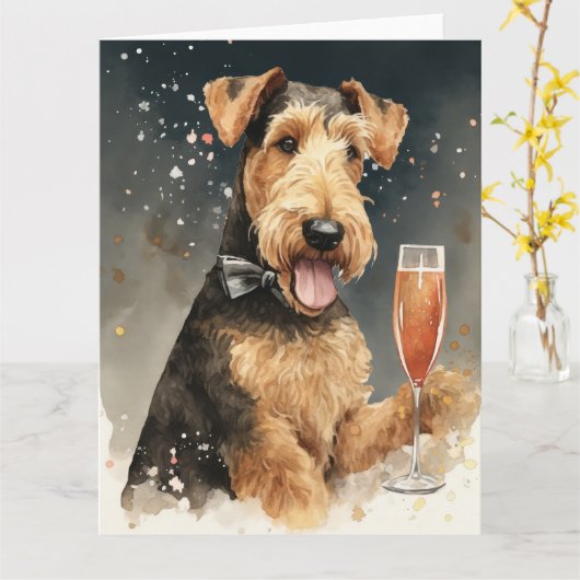 Airedale Terrier New Year Card Karte (Gelbe Blume)
