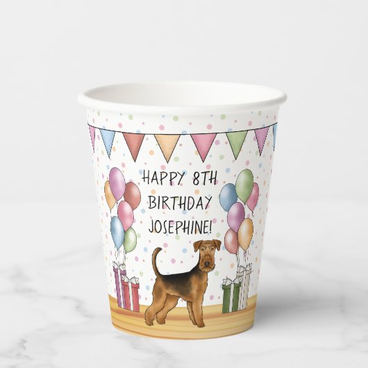 Airedale Terrier Niedlich Dog Pastel Happy Birthda Pappbecher (Vorderseite)