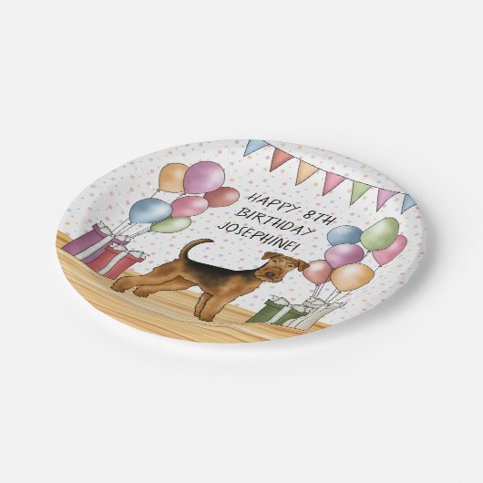 Airedale Terrier Niedlich Dog Pastel Happy Birthda Pappteller (Schrägansicht)