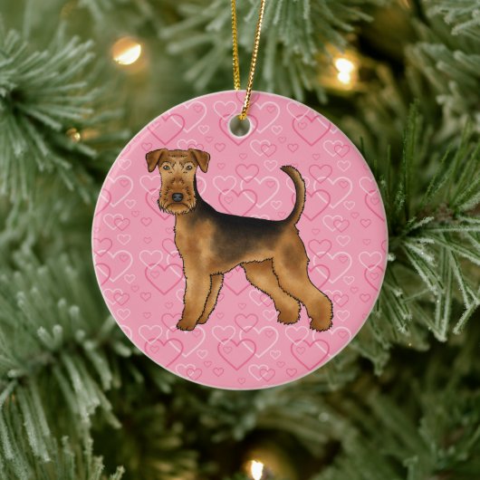 Airedale Terrier Niedliche Hunde Liebe und Herz au Keramik Ornament (Baum)