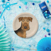 Airedale Terrier Niedlicher Cartoon Dog auf Beige Pappteller (Party)
