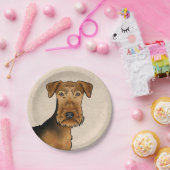 Airedale Terrier Niedlicher Cartoon Dog auf Beige Pappteller (Party)