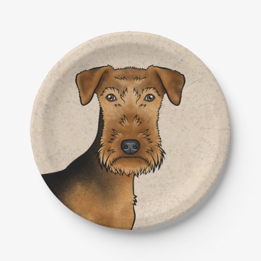 Airedale Terrier Niedlicher Cartoon Dog auf Beige Pappteller (Vorderseite)