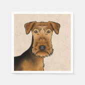 Airedale Terrier Niedlicher Cartoon Dog auf Beige Serviette (Vorderseite)