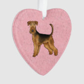 Airedale Terrier Niedlicher Cartoon Dog auf Rosa Ornament (Vorderseite)
