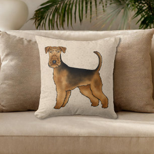 Airedale Terrier Niedlicher Cartoon Hund auf Beige Kissen