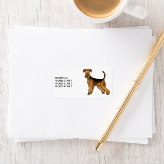 Airedale Terrier Niedlicher Cartoon Hund mit benut Adressaufkleber (Insitu)