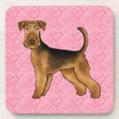 Airedale Terrier Niedlicher Cartoon Hund mit rosa Getränkeuntersetzer (Vorderseite)