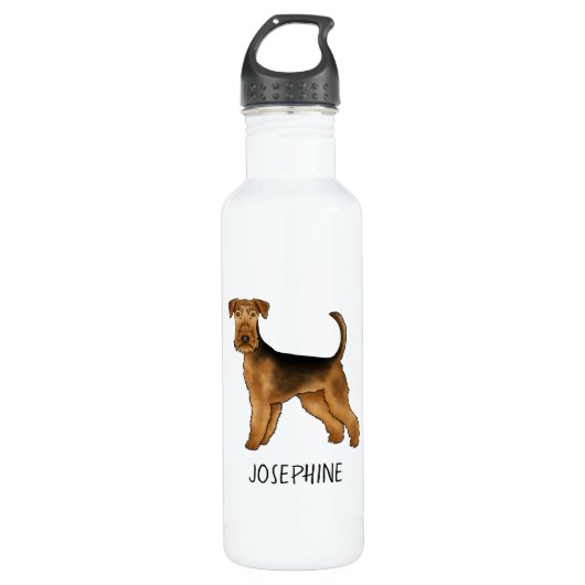 Airedale Terrier Niedlicher Cartoon Hund und Indiv Edelstahlflasche (Vorderseite)