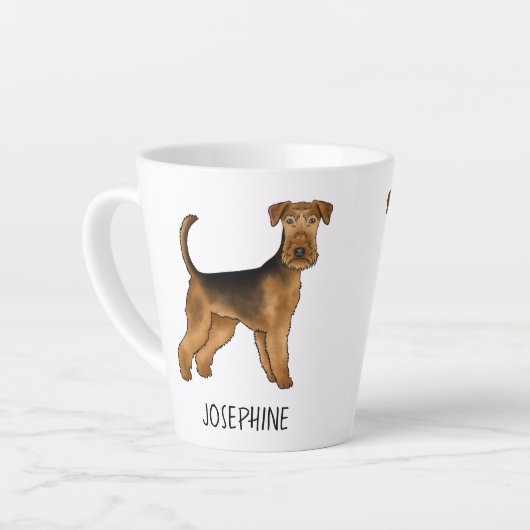 Airedale Terrier Niedlicher Cartoon Hund und Indiv Milchtasse (Linke Ecke)