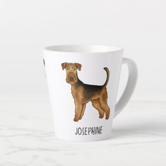 Airedale Terrier Niedlicher Cartoon Hund und Indiv Milchtasse (Rechte Ecke)