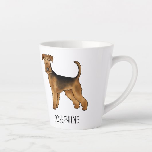 Airedale Terrier Niedlicher Cartoon Hund und Indiv Milchtasse (Rechts)