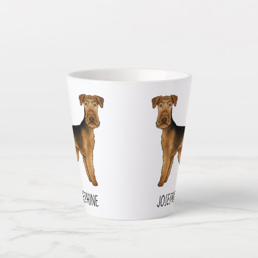 Airedale Terrier Niedlicher Cartoon Hund und Indiv Milchtasse (Vorderseite)