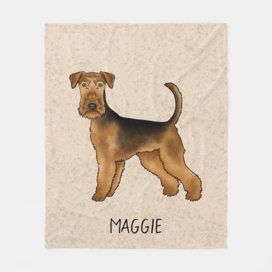 Airedale Terrier Niedlicher Cartoon Hund und Name Fleecedecke (Vorderseite)