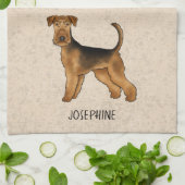 Airedale Terrier Niedlicher Cartoon Hund und Name  Geschirrtuch (Gefaltet)