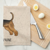 Airedale Terrier Niedlicher Cartoon Hund und Name  Geschirrtuch (Viertel Falte)