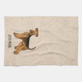 Airedale Terrier Niedlicher Cartoon Hund und Name  Geschirrtuch (Horizontal)