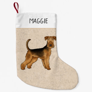 Airedale Terrier Niedlicher Cartoon Hund und Name  Kleiner Weihnachtsstrumpf