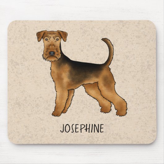 Airedale Terrier Niedlicher Cartoon Hund und Name  Mousepad (Vorne)