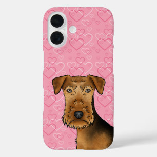 Airedale Terrier Niedlicher Hund Kopf auf rosa Her iPhone 16 Hülle