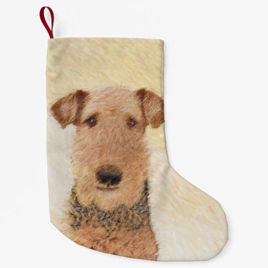 Airedale Terrier Painting - Niedliche Kunst Kleiner Weihnachtsstrumpf (Vorderseite)