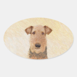 Airedale Terrier Painting - Niedliche Kunst Ovaler Aufkleber