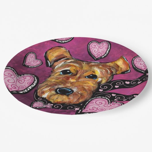 AIREDALE TERRIER PAPPTELLER (Schrägansicht)