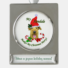 Airedale Terrier Personalisiert Weihnachten Banner-Ornament Silber