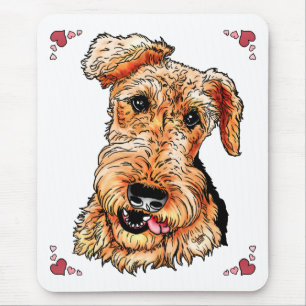 Airedale Terrier Pink Hearts Valentinstag Mousepad