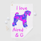 Airedale Terrier Pink Silhouette Monogramm Golfhandtuch (Insitu)