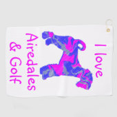 Airedale Terrier Pink Silhouette Monogramm Golfhandtuch (Horizontal)