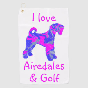 Airedale Terrier Pink Silhouette Monogramm Golfhandtuch