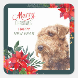 Airedale Terrier Poinsettia - Weihnachten Quadratischer Aufkleber