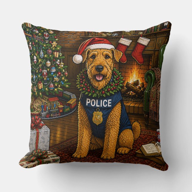 Airedale Terrier Polizei Urlaub Kissen (Vorderseite)
