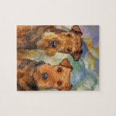 Airedale-Terrier-Porträt-gemischte Medien Puzzle (Horizontal)