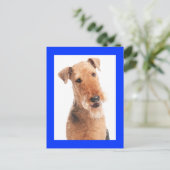 Airedale Terrier Puppy Dog Blue Postkarte (Stehend Vorderseite)