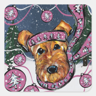 AIREDALE TERRIER       QUADRATISCHER AUFKLEBER