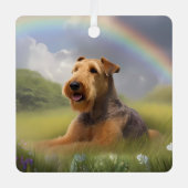 Airedale Terrier Rainbow Bridge Memorial Custom Ornament Aus Metall (Vorderseite)