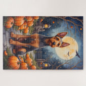 Airedale Terrier Rustikales Halloween-Kürbisbeet  Puzzle (Horizontal)
