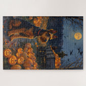 Airedale Terrier Rustikales Halloween-Kürbisfeld  Puzzle (Horizontal)