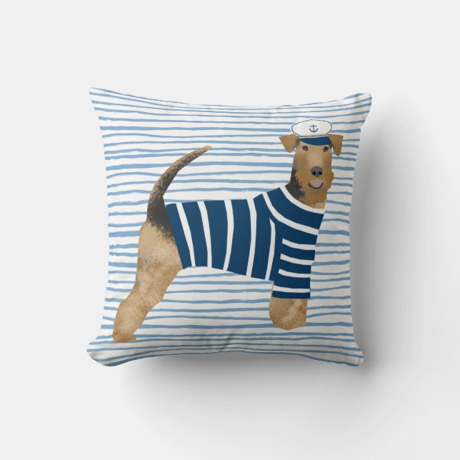 Airedale Terrier Sailor Nautical Dog Kissen (Vorderseite)