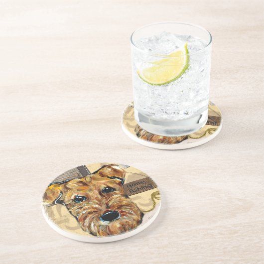 AIREDALE TERRIER SANDSTEIN UNTERSETZER (Seite)