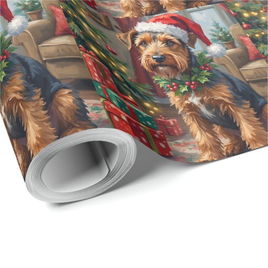 Airedale Terrier Santa Hat Christmas Fun Art Geschenkpapier (Rolleneckpunkt)