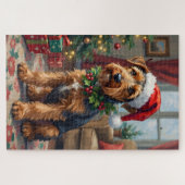 Airedale Terrier Santa Hat Christmas Fun Art Puzzle (Horizontal)