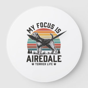 Airedale-Terrier-Shirt Vintage-Hundefan Grafik_1 Große Wanduhr