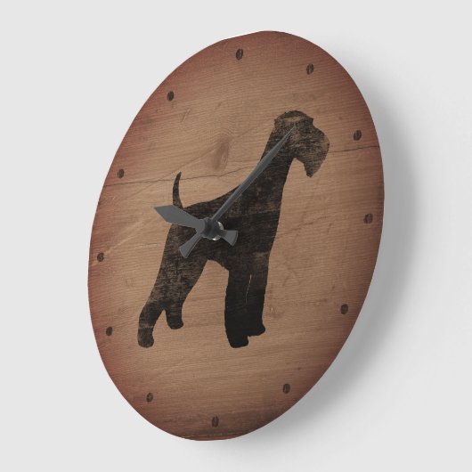 Airedale Terrier Silhouette Rustikal Große Wanduhr (Winkel)