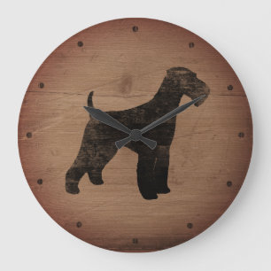 Airedale Terrier Silhouette Rustikal Große Wanduhr