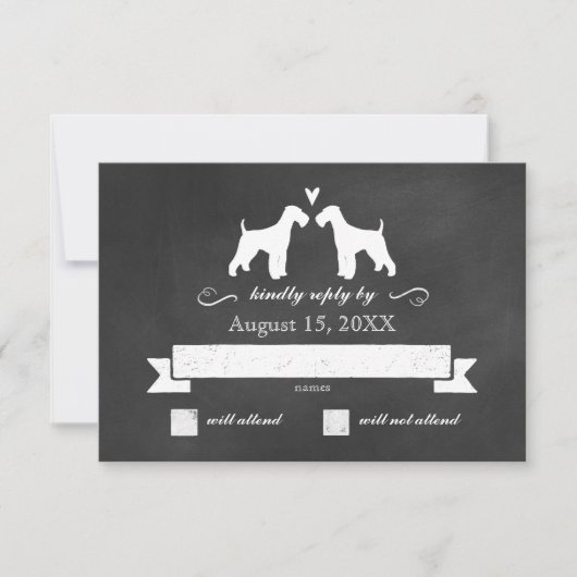 Airedale Terrier Silhouetten Hochzeit RSVP Reaktio Karte (Vorderseite)