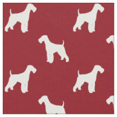 Airedale Terrier Silhouetten Muster rot und weiß Stoff (Nahaufnahme)