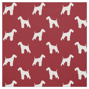 Airedale Terrier Silhouetten Muster rot und weiß Stoff
